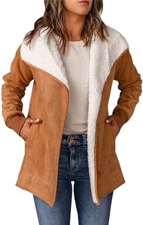 Dokotoo Women's Winter Warm Stand Collar Sherpa Lined Outerwear Fleece Jacket Coats