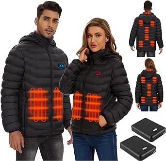 QTREE intelligence Heated Jacket Unisex with 2PCS 10000mAh Battery Pack, 9 Heating Areas Heated Coat