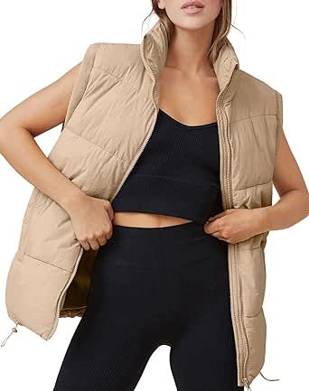 AUTOMET Puffer Vest Women Sleeveless Zip Up Outerwear Warm Puffer Lightweight Down with Pocket Fall Winter Jackets Coats 2023