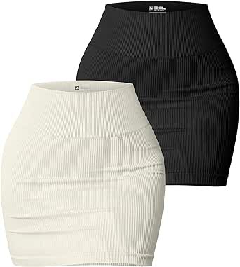 OQQ Women's 2 Piece Skirts Basic Versatile Stretchy Ribbed Casual High Waist Mini Skirt
